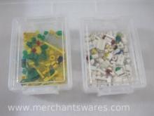Two Small Organizers of Lego Pieces and Connectors including Flag Part 4495a and more, 5 oz