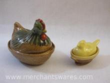 Two Ceramic Chicken Trinket Dishes with Lids, 9 oz