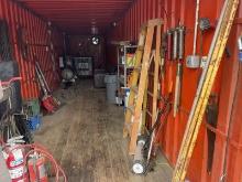 (Lot) Contents Of Conex Box C/O: Grease Guns, Magnet, Wrench, Ladder, Shelving, (No Generator, NO Co