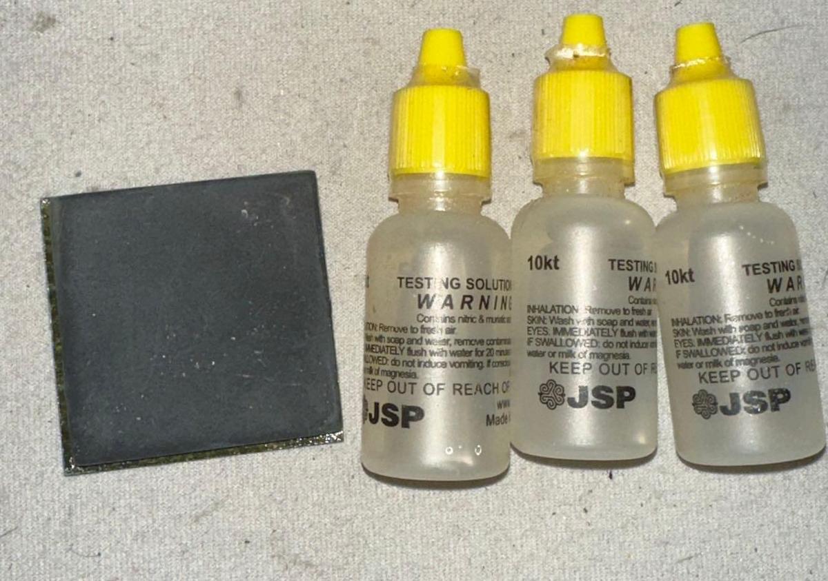 3 Sealed Bottles of JSP 10kt Gold Testing acid and Obsidian Testing stone