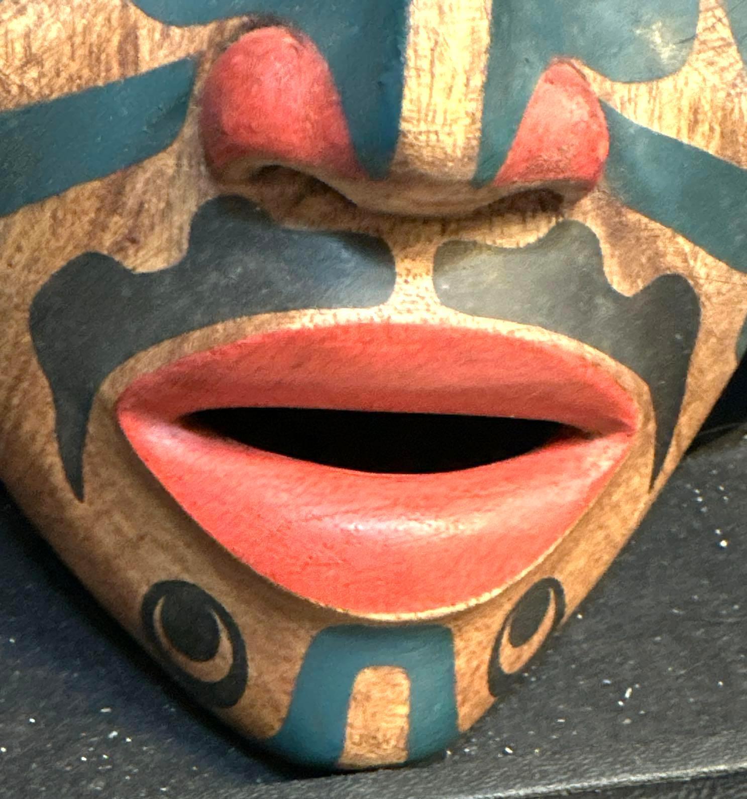 Carved wood Northwest Coast Painted Mask- Looks like Tlingit or Haida- with abalone eyes