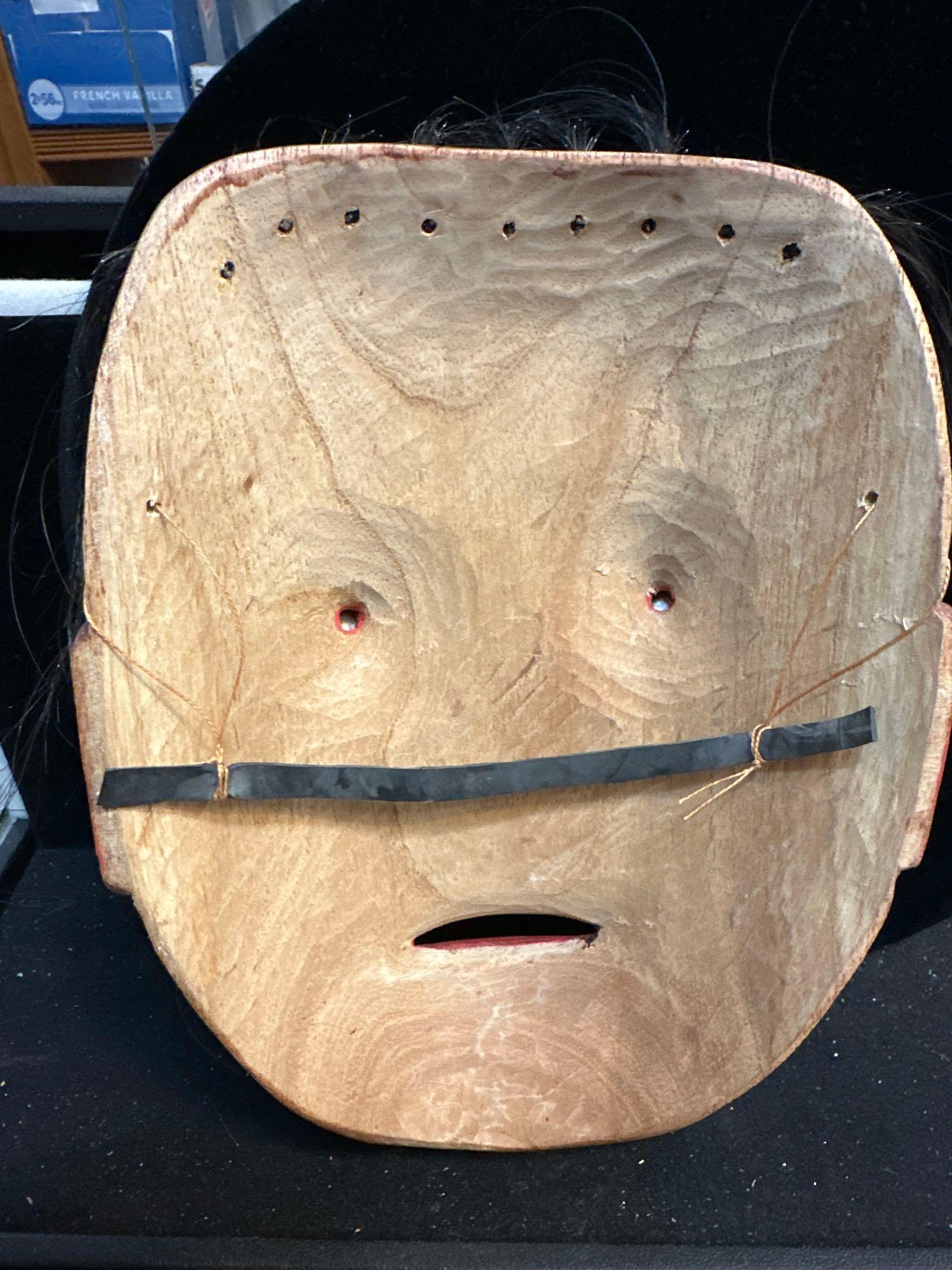 Carved wood Northwest Coast Painted Mask- Looks like Tlingit or Haida- with abalone eyes