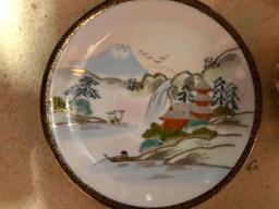4 Handpainted Japanese Teacups w/3 Saucers (3 Cups are Lithophane)