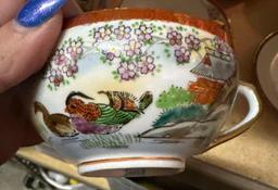 4 Handpainted Japanese Teacups w/3 Saucers (3 Cups are Lithophane)