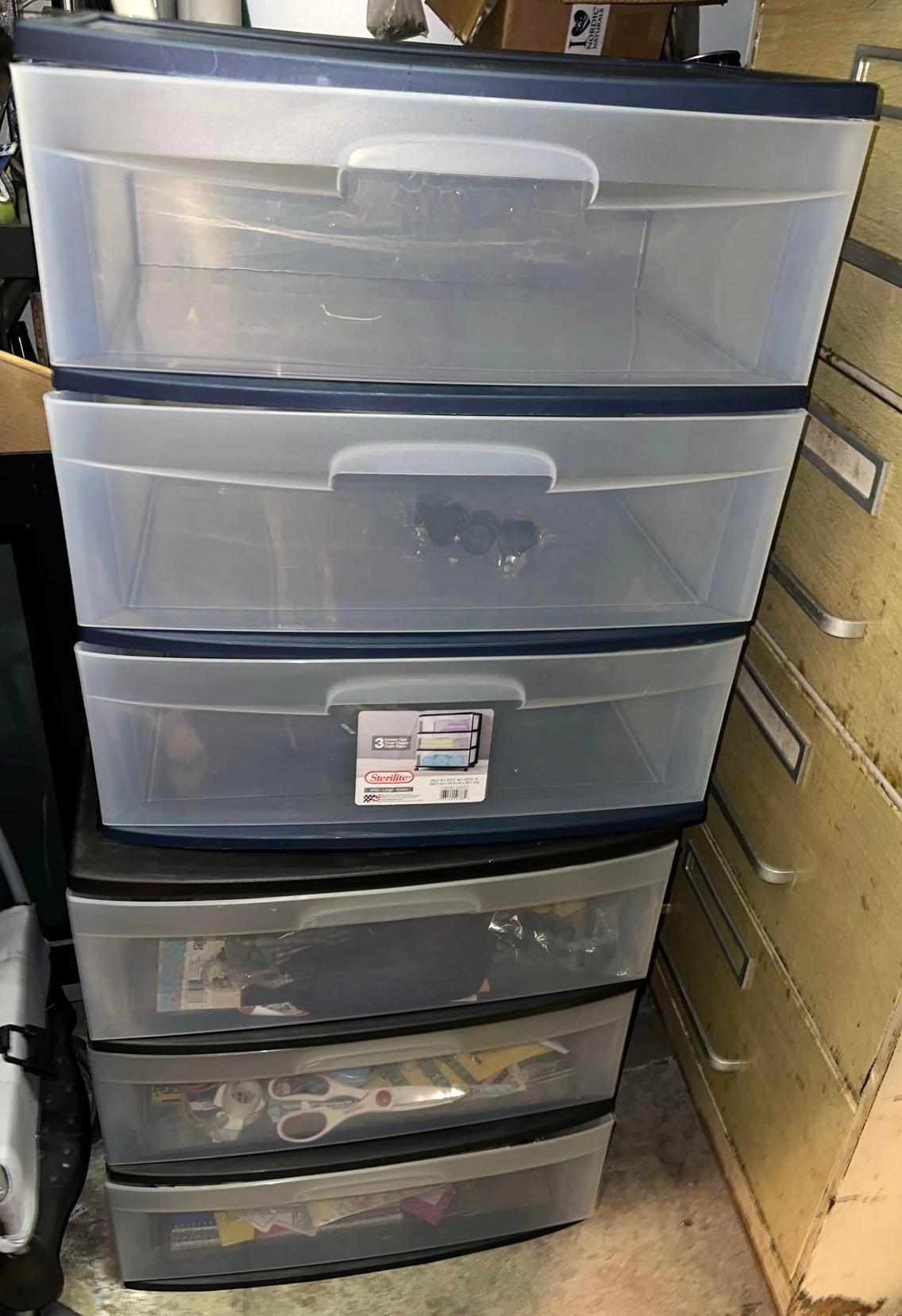 2 -Three Drawer Organizers- 1 is filled with Craft Supplies