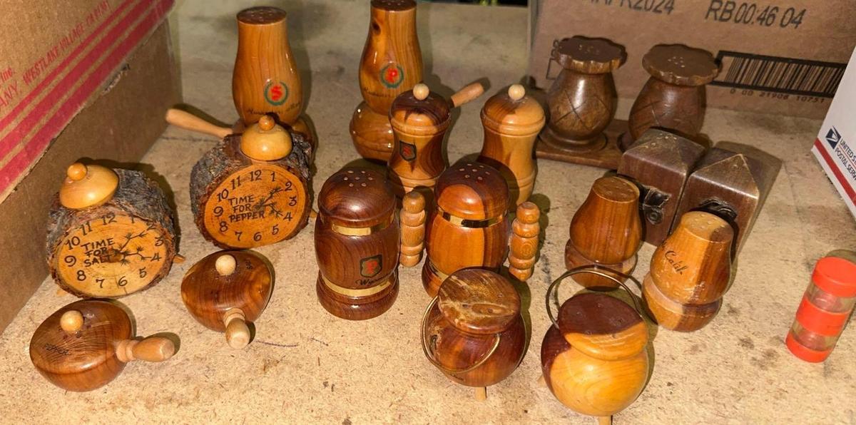 10 Vintage Salt & Pepper Shaker sets- Most Are Wooden