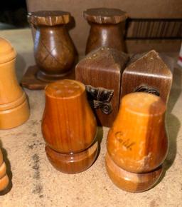 10 Vintage Salt & Pepper Shaker sets- Most Are Wooden