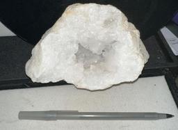 Natural White Clear Quartz Crystal Geode - Large Size 4" x 6"