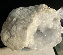 Natural White Clear Quartz Crystal Geode - Large Size 4" x 6"