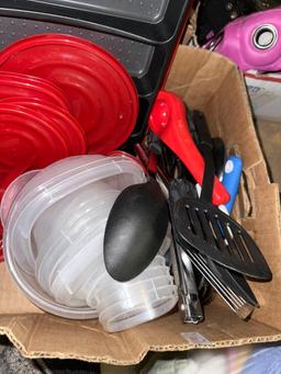 Kitchen Lot- New Kitchen Aid Measuring cups & Spoons, Rug, Utensils etc