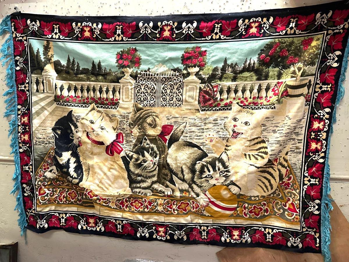 Vintage Tapestry w/ Cat Design 52" x 35"-