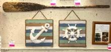 2 Nautical Wall Decor 14" x 14" and Wooden Oar