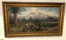 Antique Mountain Painting signed and dated "1916"Framed 26"x15"