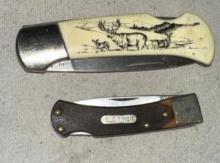 Sabre Pocket knife with Scrimshaw type designs and Old Timer Pocket Knife
