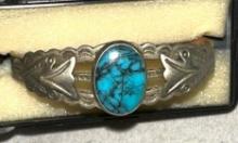 VTG Native American Sterling Silver Cuff Bracelet with Turquoise Stone