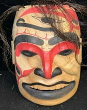 Northwest Coast Indian Carved Wood Mask represents a Cannibal 9" long