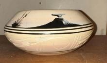 Carved and Painted Bowl Signed "Jaycee Navajo" 7.5" x 3"