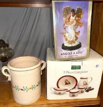 Pottery Jug, Angel Figurine and 5pc Completer Set