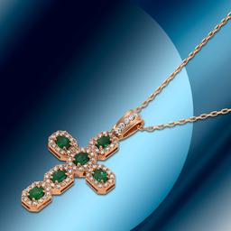 14K Gold 1.22cts Emerald & 0.55cts Diamond Pendant