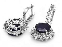 14k Gold 15ct Sapphire 1.50ct Diamond Earrings
