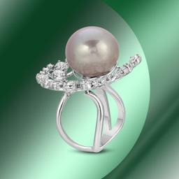 14K Gold 15mm South Sea Pearl & 2.35cts Diamond Ring
