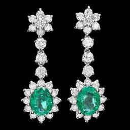 14k Gold 4ct Emerald 3.20ct Diamond Earrings