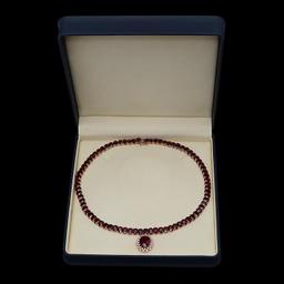 14K Gold 142.96ct Ruby & 1.10ct Diamond Necklace