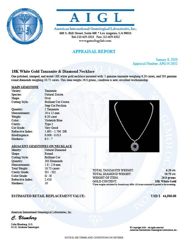 18k 6.20ct Tanzanite 10.75ct Diamond Necklace