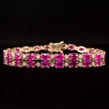 14K Gold 9.36ct Pink Sapphire 0.70ct Diamond Bracelet