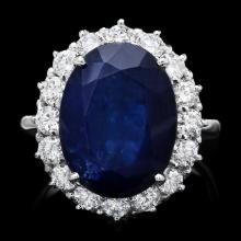 14k Gold 12.17ct Sapphire 1.48ct Diamond Ring