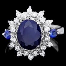 14k White Gold 3.8ct Sapphire 0.50ct Diamond Ring