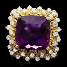 14k Gold 9.32ct Amethyst 0.90ct Diamond Ring