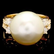 14k Yellow Gold 14mm Pearl 0.75ct Diamond Ring