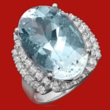 14k Gold 12.01ct Aquamarine 0.90 Diamond Ring