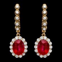 14k Gold 8.00ct Ruby 1.35ct Diamond Earrings