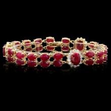 14k Gold 36.0ct Ruby 1.90ct Diamond Bracelet