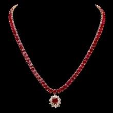 14k Gold 54.9ct Ruby 1.40ct Diamond Necklace