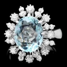 14k Gold 6.50ct Aquamarine 1.15ct Diamond Ring