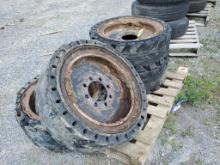 Skid Steer  Solid Tires On Wheels 'Set of 4'