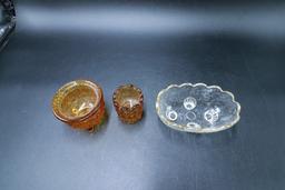 2 Amber Glass Pieces & Bowl