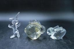 3 Glass Rabbit Figurines