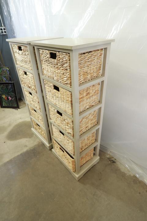 Pair of Storage Shelves with Rush Baskets
