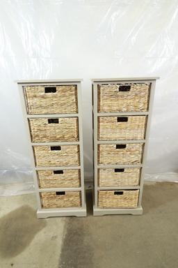 Pair of Storage Shelves with Rush Baskets