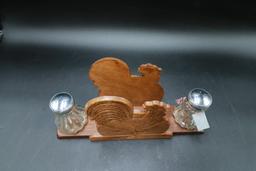 Wooden Rooster Holder with Salt & Pepper