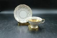 Bavarian Cup And Saucer On Brass Display Stand
