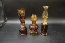 3 Amber Glass Oil Lamps