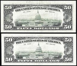 Lot of (2) 1990 $50 Federal Reserve Notes Minor Offset Error