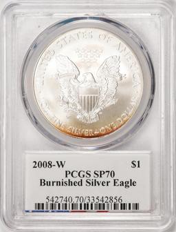 2008-W $1 Burnished American Silver Eagle Coin PCGS SP70 Edmund C. Moy Signature