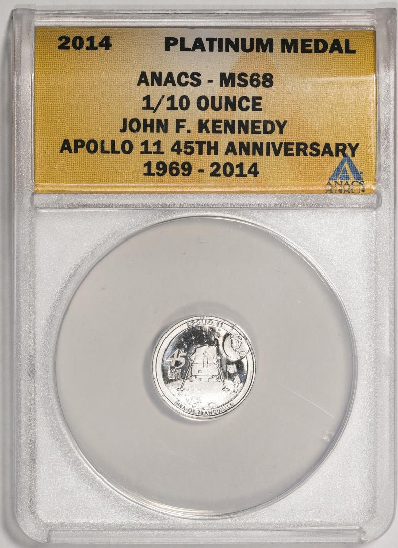 2014 Proof 1/10 oz Platinum JFK Apollo 11 Anniversary Medal ANACS MS68