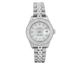 Rolex Ladies Stainless Steel Silver Diamond Date Wristwatch